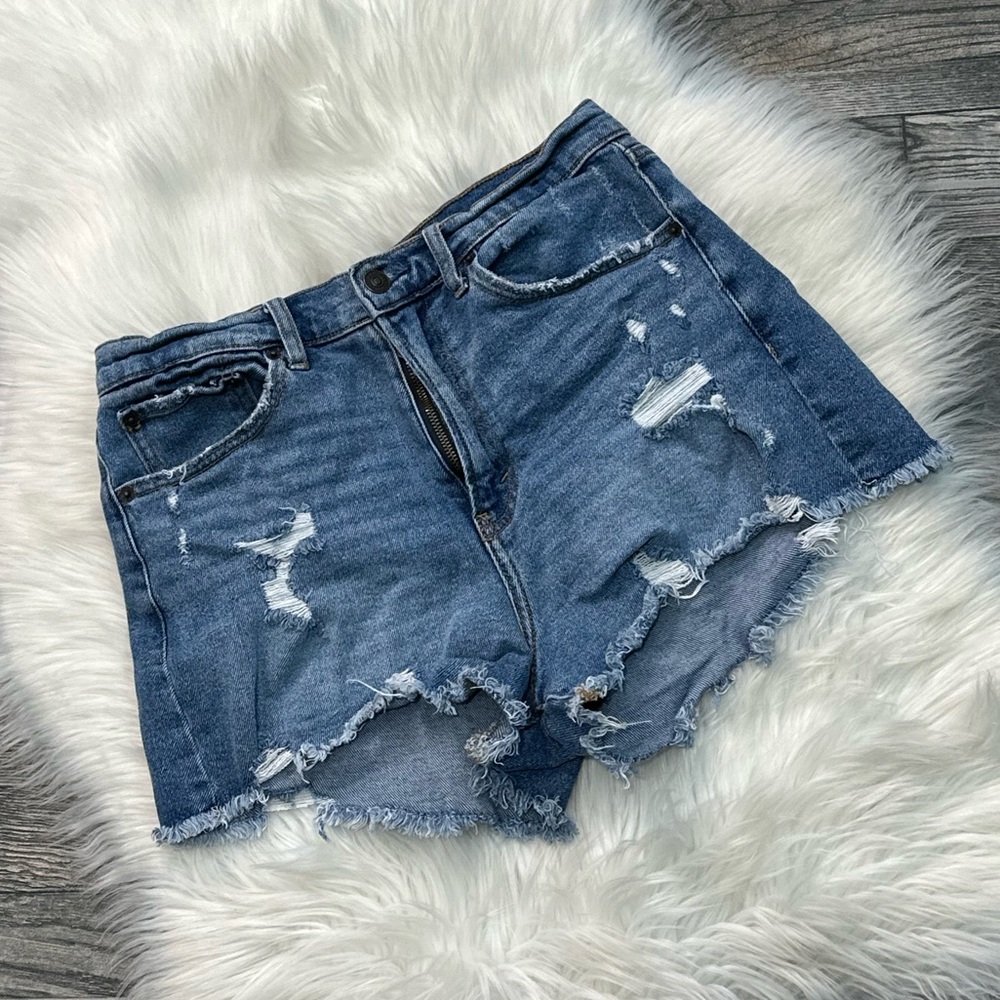 Abercrombie & Fitch High Rise Distressed Denim Cutoff Shorts